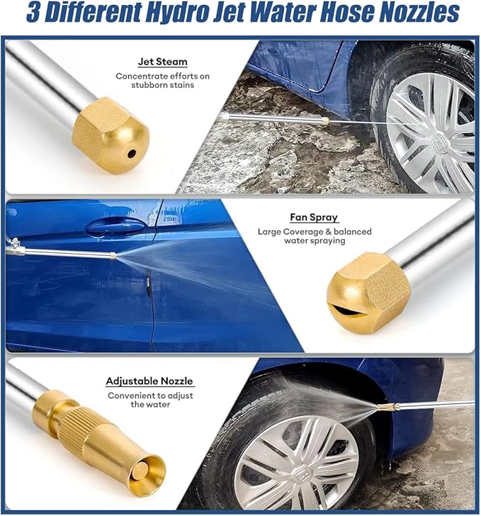 Hydro Jet High Pressure Power Washer - Magic Power Washer Extendable Wand, Flexible Water Hose Universal Nozzle, Gutter Patio Car Pet Window Cleaning (18inch-Blue)