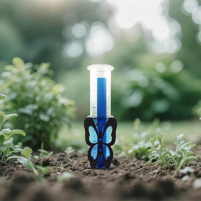 TBWHL Accurate Rain Gauge Outdoor,7" Rain Gauges Outdoors Best Rated with Stainless Steel Butterfly Shape Rack Holder, Thickened Plastic Large Precise rain Guage for Yard Fence Garden Lawn Farm