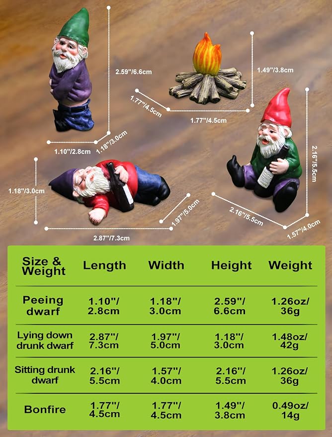 Garden Gnomes Outdoor Statue, 𝗗𝗿𝘂𝗻𝗸 Resin Gnomes Figurines, Small Gnome Gifts Decorations for Yard Home Patio Yard Lawn Balcony Porch Patio Desks Ornament, 4Pcs Set