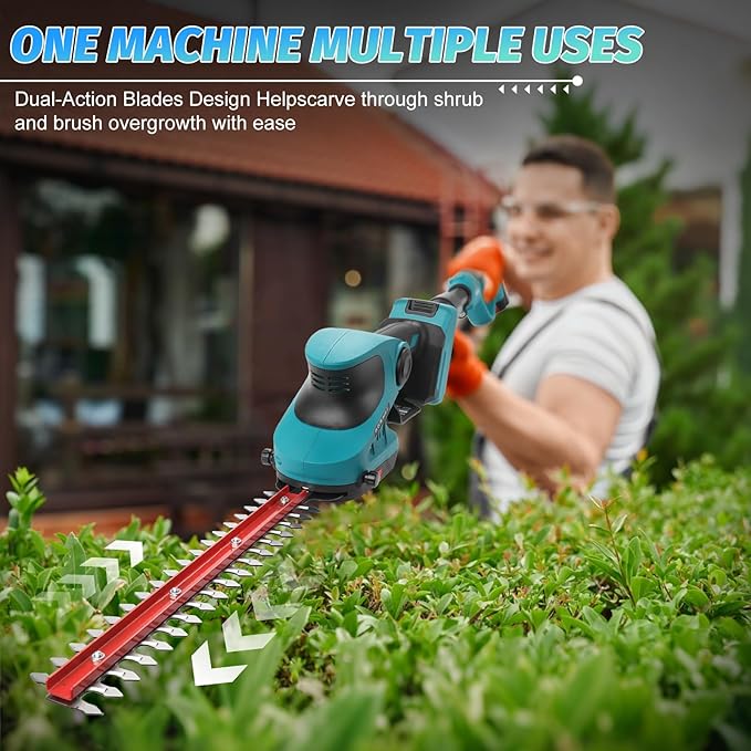 Pole Hedge Trimmer Cordless for Makita 18V Battery (No Battery), 2-in-1 Brushless 12" Hedge Trimmer and 3.9" Grass Shear with 8.5FT Extension Pole, 15Ft Long Reach for Tree Shrub Pruning