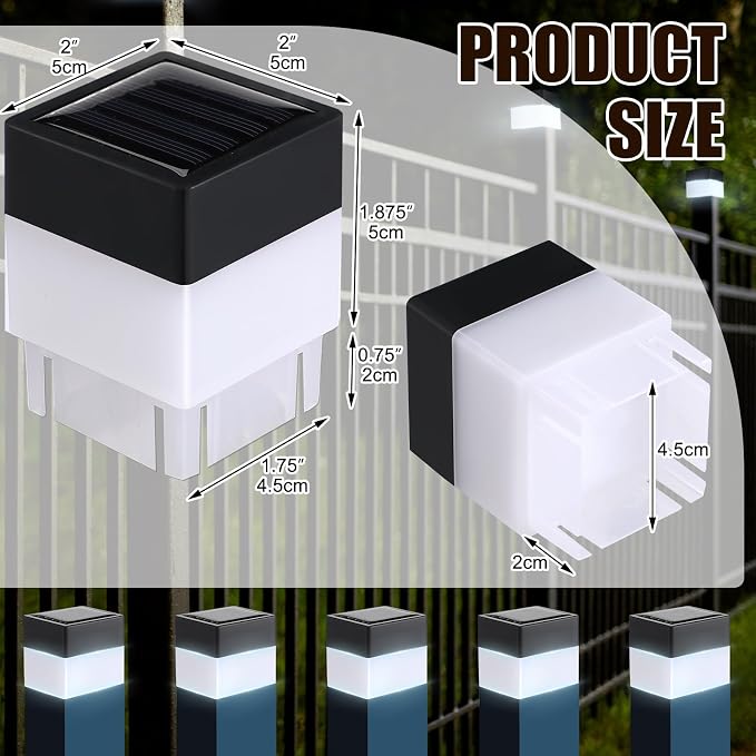 Tujoe Solar Post Cap Lights Fence Post Solar Lights 2in x 2in (5cm x 5cm)(White,6 Pack)