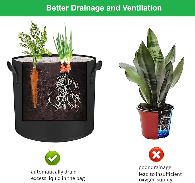 ANSLYQA 30-Gallon Grow Bags, (10 Pack) Thickened Aeration Fabric Growing Pots Planters with Handles for Planting Vegetables Plants, Black