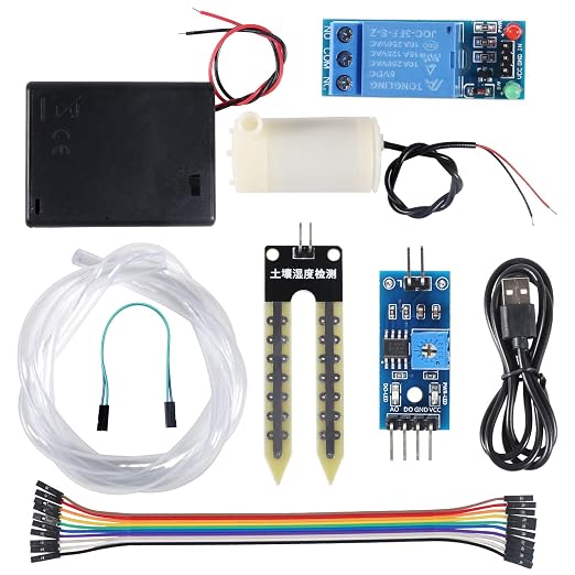 Upgrade Automatic Irrigation DIY Kit Self Watering System with Capacitive Soil Moisture Sensor 5V Relay Module and Water Pump + 50cm Silicone Tubing for Garden Plant Flower Watering DIY