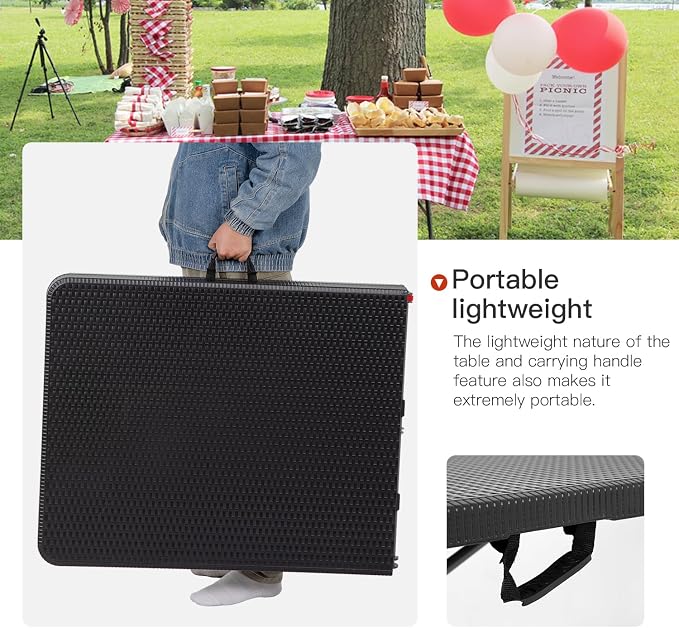 PayLessHere | 6FT Folding Table | Black Ratten | Portable Plastic Table with Carry Handle | Waterproof & Foldable Table Design | Steel Frame with Lock | for Events, Camping, Indoor & Outdoor Use