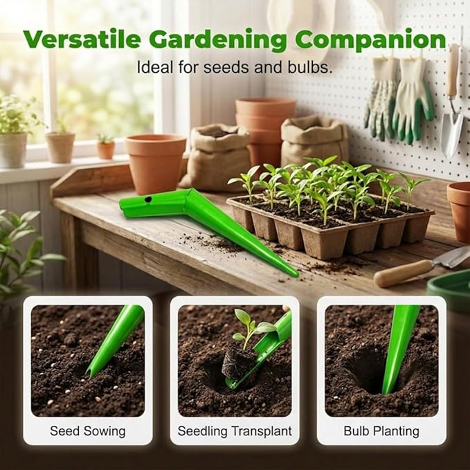 Plant Hole Digger for Planting, Stainless Steel Hand Dibber Bulb Planter Tool with Handle, Handheld Garden Seed Digger for Drilling Holes for Tulips, Daffodils, Vegetables (1PCS)