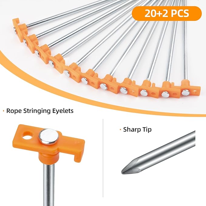 Tent Stakes Heavy Duty Camping Stakes,AVOFOREST 9.8inch Non-Rust Metal Tent Pegs Ground Stakes Tent Spikes Camping,Garden,Hiking Orange (Orange 20+2pcs, 10IN)
