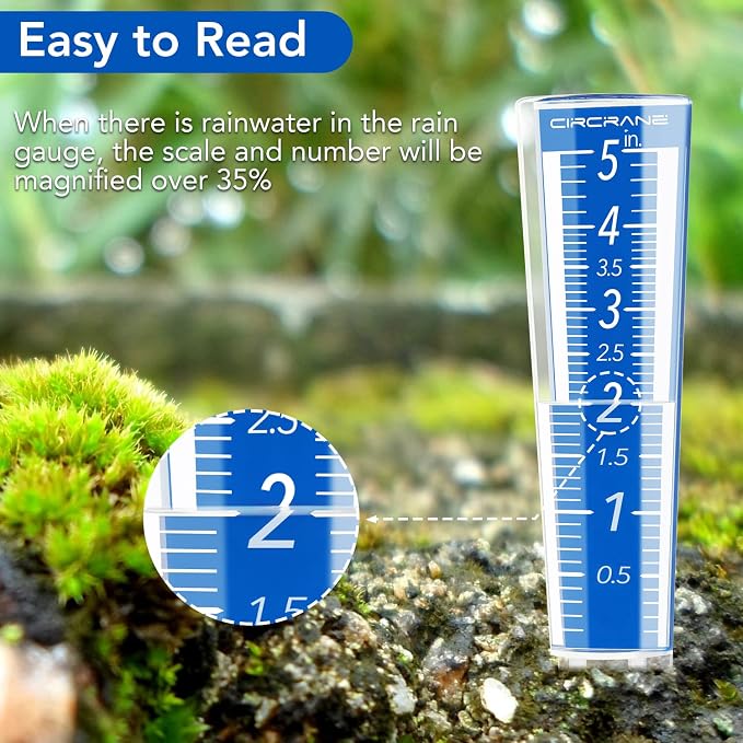 Circrane 5-Inch Capacity Outdoor Rain Gauge with Additional Hang Bracket& Stainless Steel Screws, Magnifying Scale and Numbers Design for Easy Read (Blue)