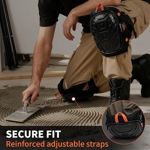 GRENPRO Professional Knee Pads for Work,Heavy Duty Thick Foam Knee Pads Tools, Knee Pad with Soft Gel Cushion for Construction, Work, Flooring, Gardening, Cleaning, Tiling,Upgraded Black