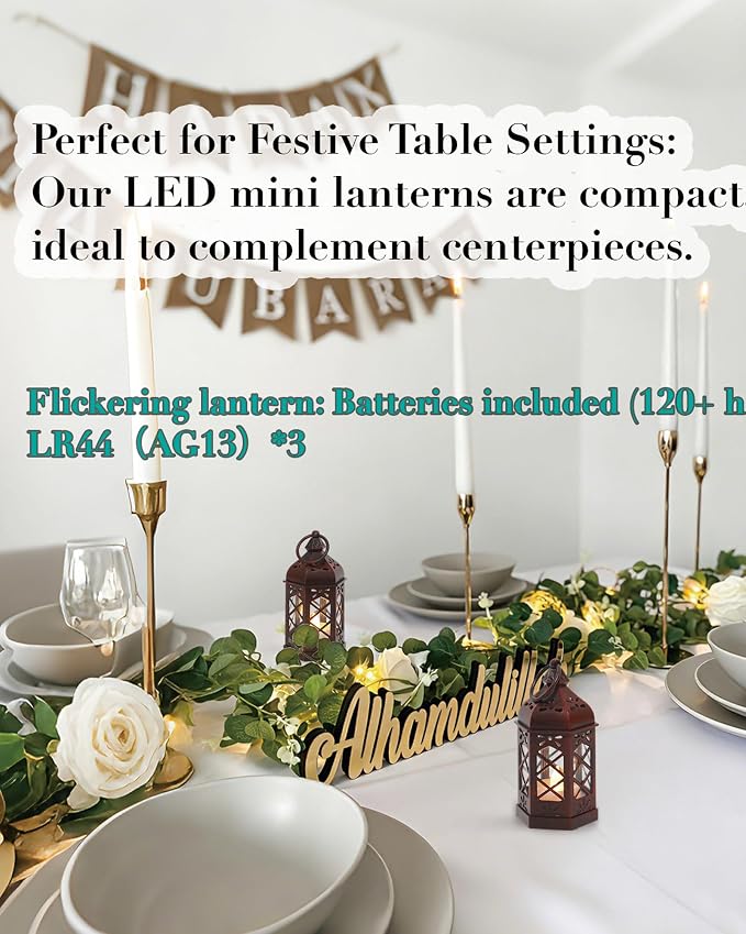 8-Pack Mini Lanterns for Ramadan, Wedding, Festivals, Small Decorative Lanterns with LED Candle for Baby Shower Party, Moroccan Lantern for Table Centerpiece, Medieval Decor, Red Brushed