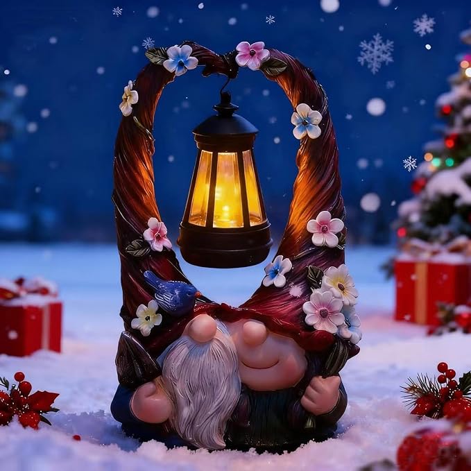 Joint Honglin Solar Garden Gnome Statue with Hanging Lantern - Dual Gnome Couple Figurine with Flower Arch, Waterproof Resin Yard Art Decor for Patio, Lawn, Porch, Whimsical Gardening