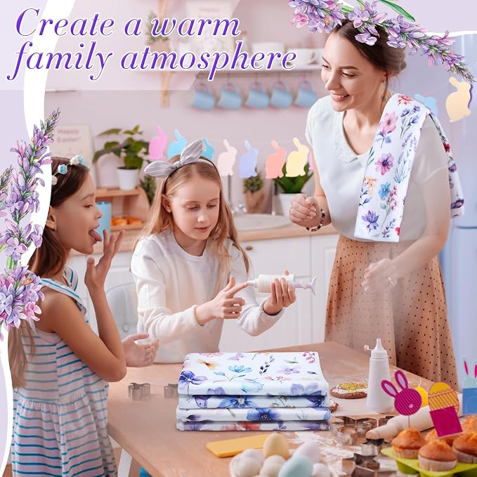 Oudain 6 Pcs Lavender Summer Kitchen Towel Set Decor Purple Floral Hand Dish Towels Decorative 18x24 Inch Wildflower Butterfly Tea Cloths for Housewife Gift Summer Holiday Bathroom Kitchen Accessories