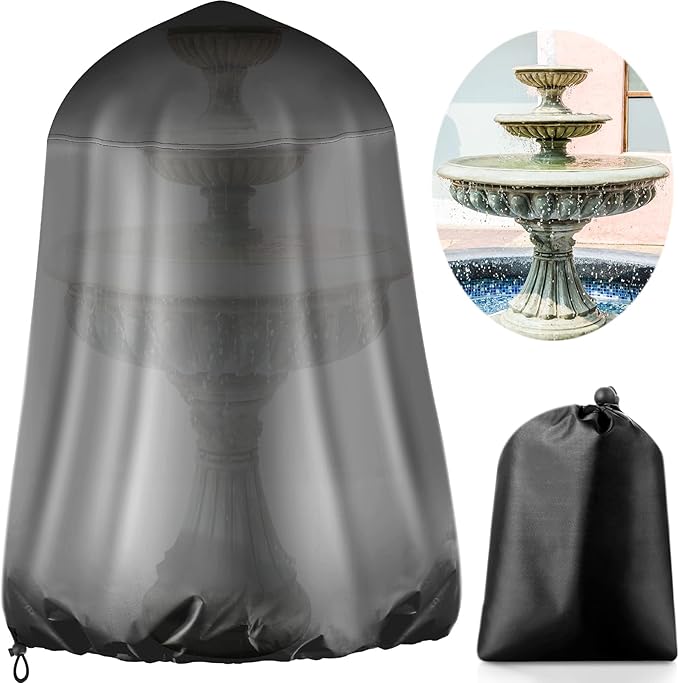 Tatuo Fountain Covers for Winter Waterproof 36"x42" 600d Outdoor Oxford Cloth Garden Fountain Statue Protective Cover with Drawstring for Outdoor Garden Statue(Black)