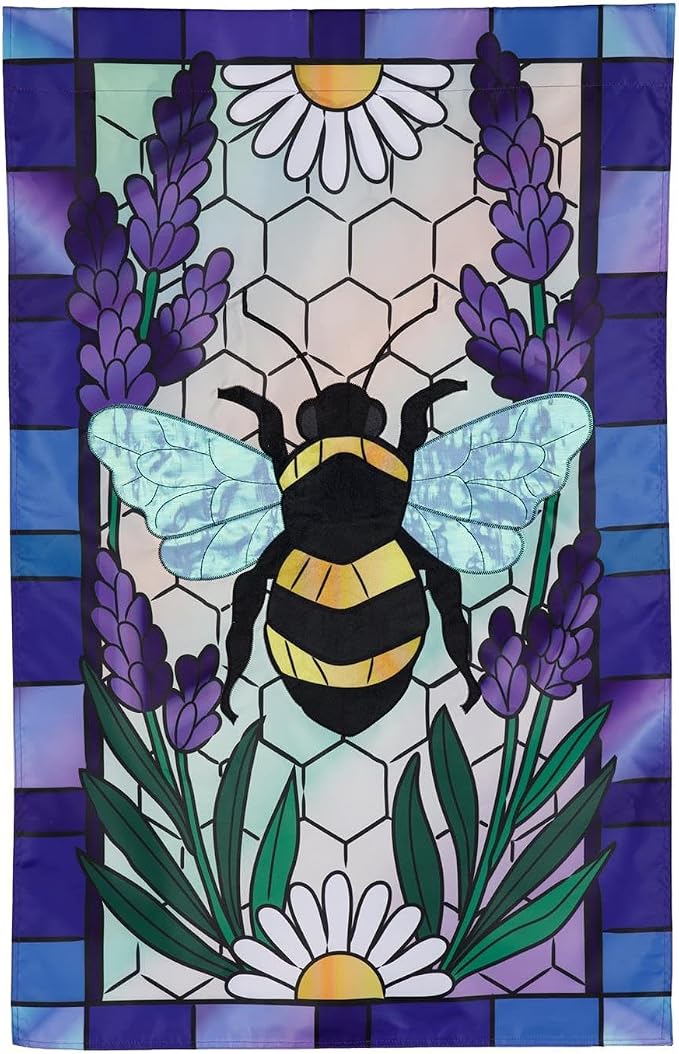 Lavender Honey Bee Applique House Flag