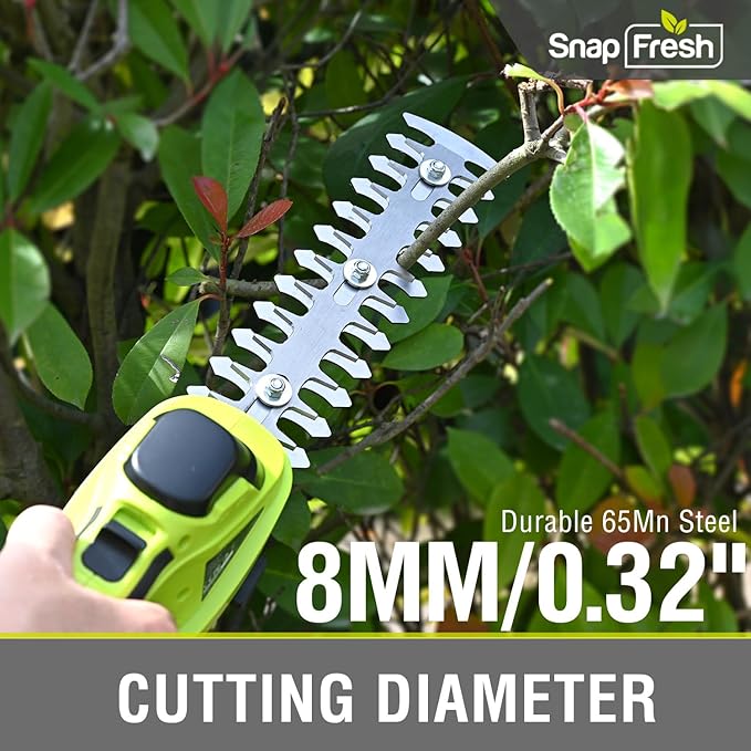 SnapFresh 20V Cordless Hedge Trimmer, 2-in-1 Electric Shrub Trimmer, 8.67" Hedge Blade & 4.72" Grass Shears, 2.0Ah Battery & Fast Charger Included, Handheld Bush Trimmer for Garden, Lawn & Yard