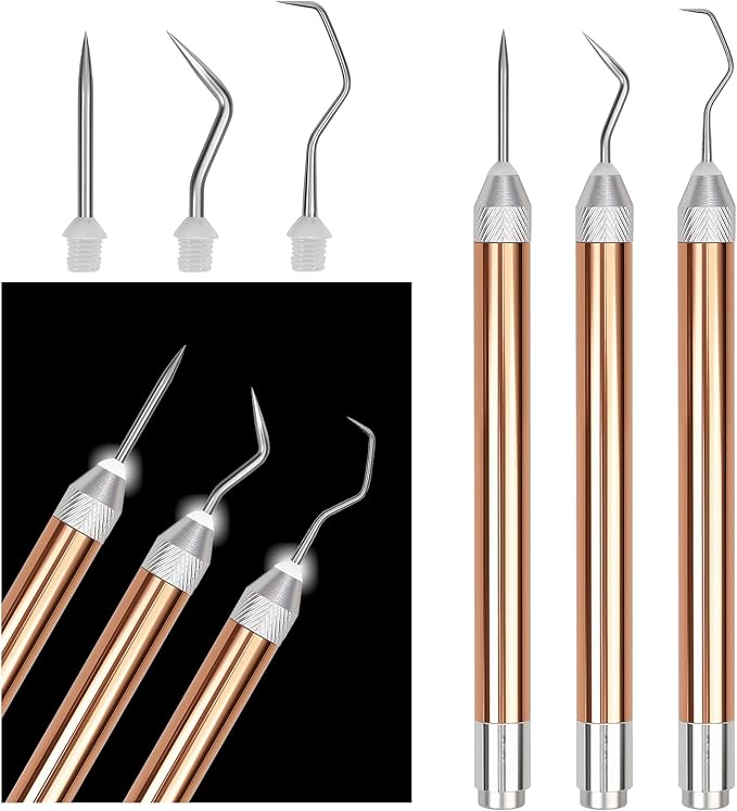 3PCS LED Weeding Tools for Vinyl with Light with Pin and Hook Lighted Pin Pen Weeding Tool for Removing Iron on Tiny Vinyl Paper Silhouette Cutting Machines Supply (Rose Gold) (3PCS-Rose Gold)