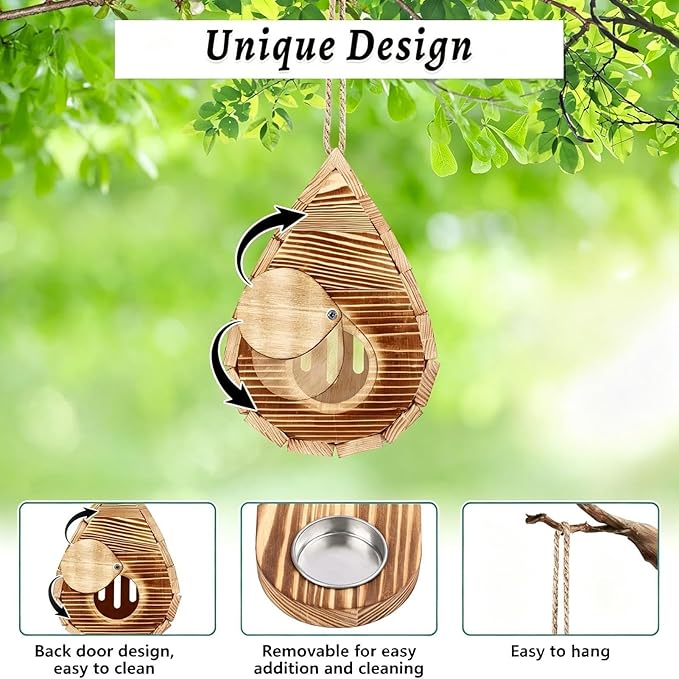 Teardrop-Shaped Wooden Butterfly Habitat & Feeder | Butterfly House and Feeder, Hangable Habitat Supports Breeding, for Backyard Balcony Yard Wedding Enthusiasts Gardeners Professionals Hobbyists