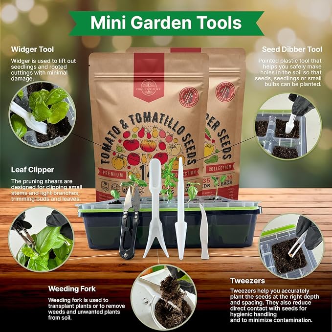 Organo Republic 14 Tomato Seeds and 14 Pepper Seeds Variety Pack Bundle, 2,055+ Non-GMO Heirloom Garden Seeds for Planting Tomatoes and Peppers for Indoor & Outdoor Gardening