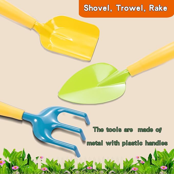 Kids Gardening Set for Girls Boys Ages 3-7,13PCS Garden Tool Kit with Apron,Tote Bag,Outdoor STEM Learning Toy,Garden Gifts for Kids