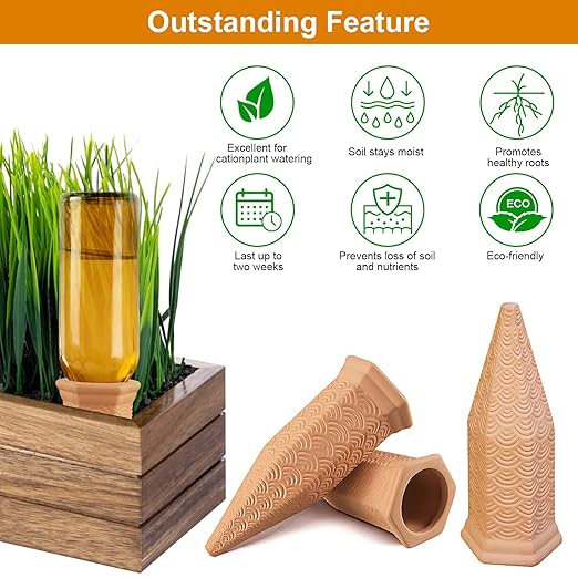 Plant Watering Spikes 12 Pack,Terracotta Plant Watering Spikes Wine Bottle Automatic Plant Waterer for Watering Indoor and Outdoor Plants While on Vacation - Plant Perfect Self-Watering Device