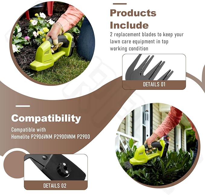 2 Pack 302348001 Hedge Trimmer Grass Shear Blade Assembly Compatible with Homelite P2906VNM P2900VNM P2900