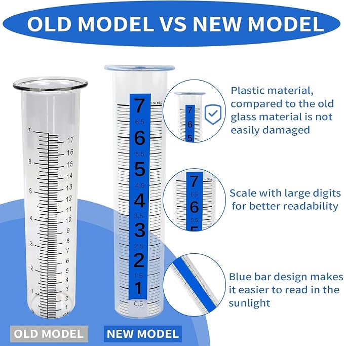 TBWHL Rain Gauge Outdoor, 7-inch Plastic Rain Gauge, Freeze Proof Outdoor Rain Gauges Replacement Tube for Garden Yard,Easy to Read, Rain Gauges Outdoors Best Rated, 2 Pcs Tubes with 1 Clean Brush