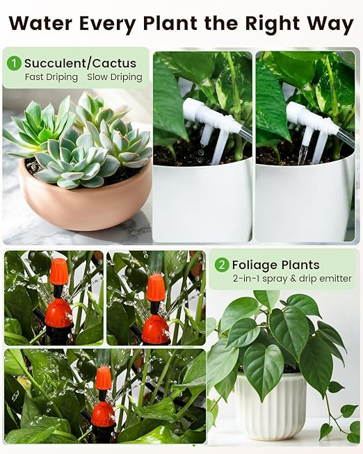 BAOSHISHAN 15 Potted Indoor Plant Watering System, Plug-in & Rechargeable | 30-Day Battery Power, 2 Emitter Types Fit All Plants, Indoor Plant Waterer with Easy Programmable Timer for Vacation Travel