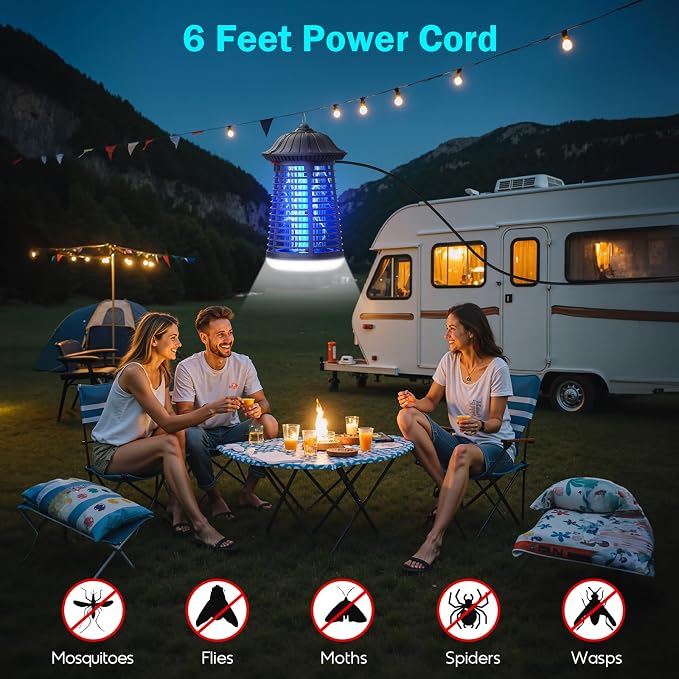 Bug Zapper Indoor Outdoor with LED Light, 4200V High Voltage Mosquito Killer Lantern, Plug-in Electronic Fly Trap Insect Killer, Waterproof Bug Zapper for Home Patio Backyard Garden Camping Office