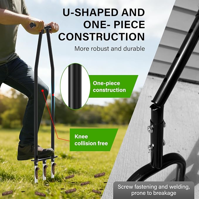 VASALAID Lawn Aerator Tool, Manual Core Lawn Aerator with 3 High Strength Stainless Steel Tines, Less Prone to Clogging Heavy Duty Grass Aerating Tool for Keep Your Lawn and Garden Healthy