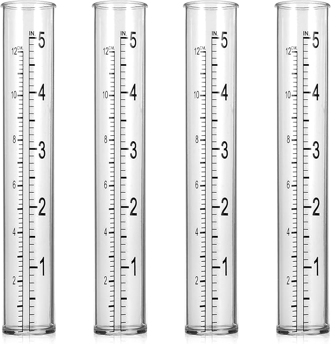 4 Pcs Rain Gauge Replacement Tubes, 5 Inch/12cm Clear Plastic Rain Gauge Tube with Dual Scales for Outdoor Garden Yard Home Using, Durable and Accurate