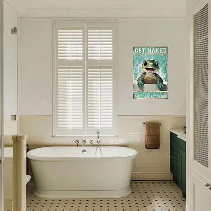 Funny Sign Get Naked Unless You Are Just Visiting Don't Make It Weird Turtle Metal Tin Sign Wall Decor for Farmhouse Home Kitchen Bar Yard Porch 12×8 Inch