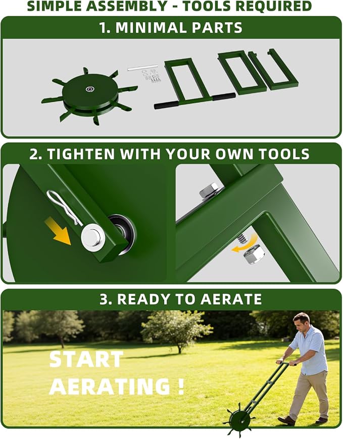 Core Rolling Lawn Aerator with Hollow Tines, Heavy-Duty Manual Yard Tool | Heavy-Duty Manual Rolling Core Aerator With Hollow Tines for Compacted Soil, Seasonal Lawn Care, Yards, And Gardens