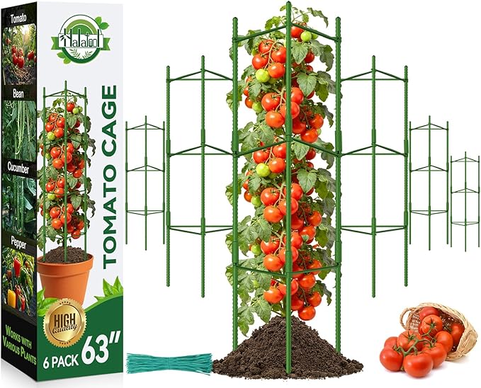 Halatool 6 Pack Tomato Cages for Garden Plant Support Stakes, 48 Inch Adjustable Tomato Trellis for Pots & Raised Garden Bed, Tomato Cage for Climbing Plants Eggplant Pepper Cucumber Bean Outdoor