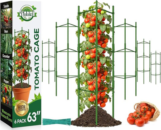 Halatool 6 Pack Tomato Cages for Garden Plant Support Stakes, 48 Inch Adjustable Tomato Trellis for Pots & Raised Garden Bed, Tomato Cage for Climbing Plants Eggplant Pepper Cucumber Bean Outdoor