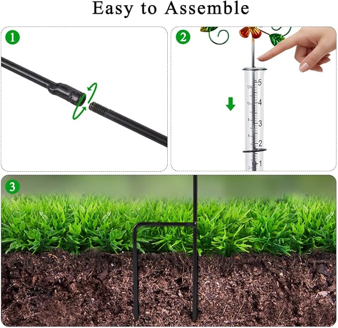 Rain Gauge Outdoor, 3 Pcs Hummingbird & Dragonfly & Butterfly Rain Gauges with 5" Plastic Tube, Decorative Garden Stakes with Welcome Sign for Spring Yard Patio Decor