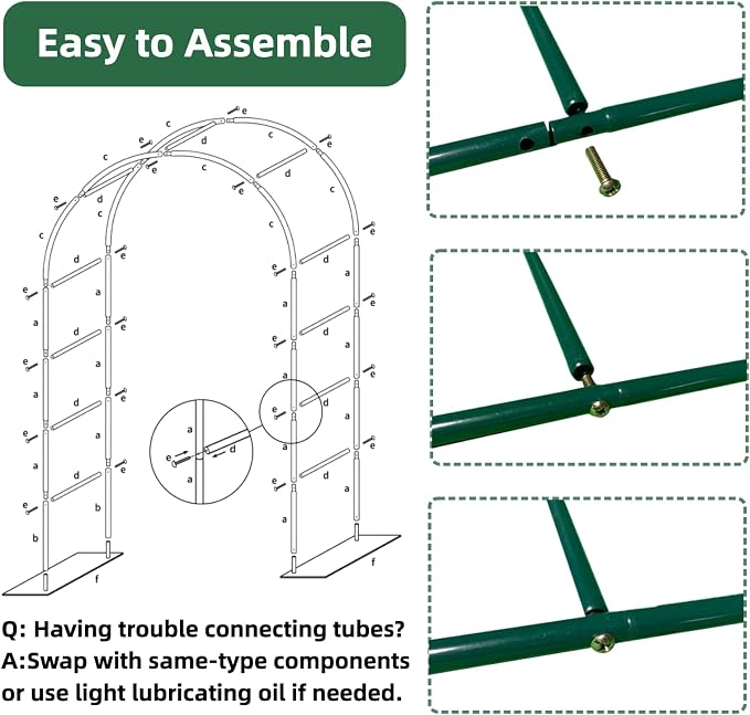 Thickened Tube GreenGiggle 100% Metal 16mm Pipe Diameter Heavy Duty Garden Arch Trellis with Base,7.6ft Trellis for Climbing Plants,Roses,Garden Party,Ceremony & Decorations