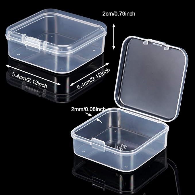 24 Packs Small Clear Plastic Beads Storage Containers Box with Hinged Lid for Storage of Small Items, Crafts, Jewelry, Hardware(2.12 x 2.12 x 0.79 Inches)
