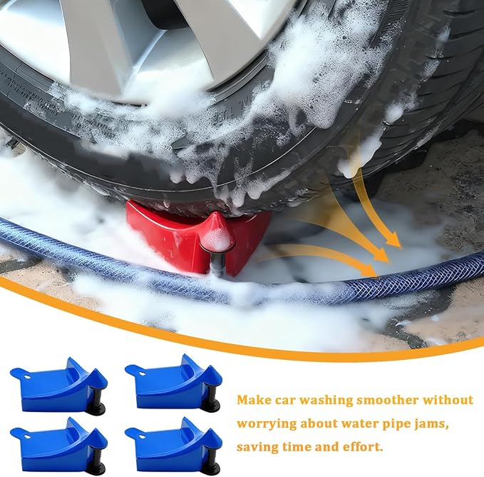 4PCS Car Hose Guide, Vehicle Detailing Cleaning Tools Hose Guides Preventing Wash Stuck Under The Tires, Automotive Wheel Rolling System Tool for Washing, Universal Fit (Blue)