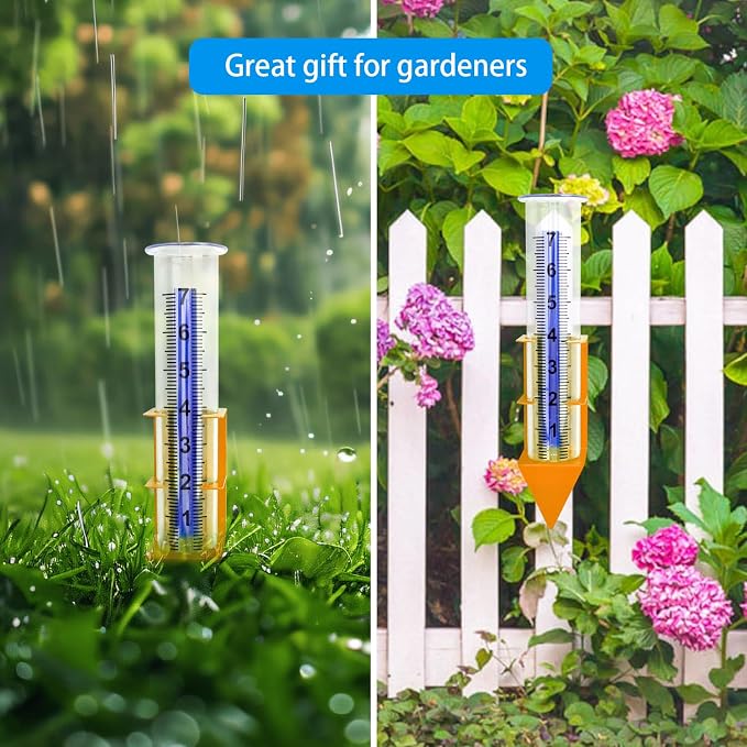 Rain Gauge Outdoor,7" Capacity Rain Gauge Outdoors Best Rated with Stainless Steel Mounting Rack Holder,Freeze Proof Plastic Large Rain Gauge for Yard Garden Fence Lawn Patio Farm (Orange)