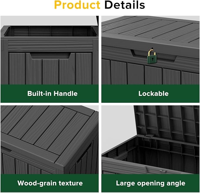 EasyUp 50 Gallon Outdoor Storage Box, Outdoor Deck Boxes for Garden Tools Equipment,Cushions and Patio Storage,Lockable and Resin,Easy to Install(Black)