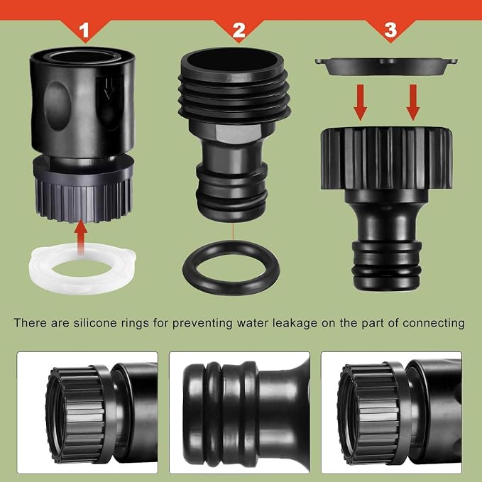 16 Pieces Garden Hose Quick Connector 3/4 Inch Plastic Water Hose Fittings Male and Female Connectors End Adapters with 10 Pieces Rubber Gaskets(Black)
