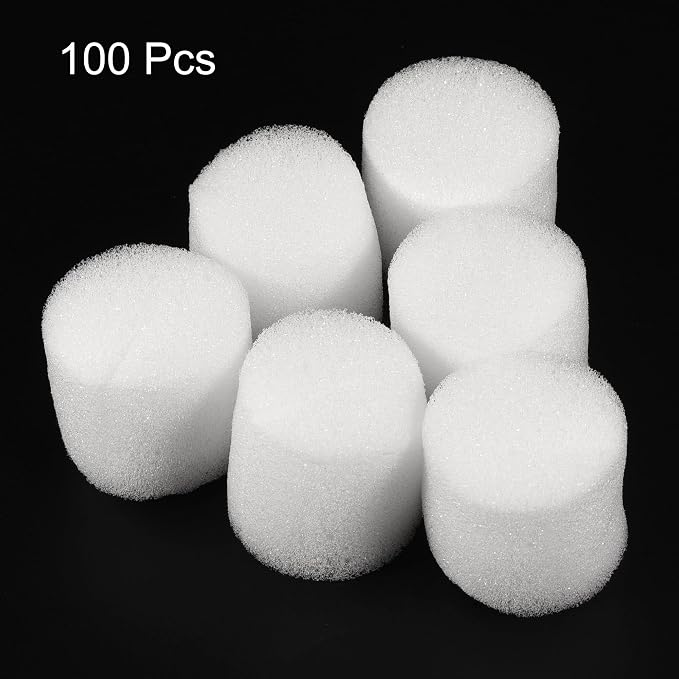 MECCANIXITY 100pcs Hydroponic Sponges, 1.26" Growing Media Cylindrical Sponges for Home Vegetable Flower Planting, White