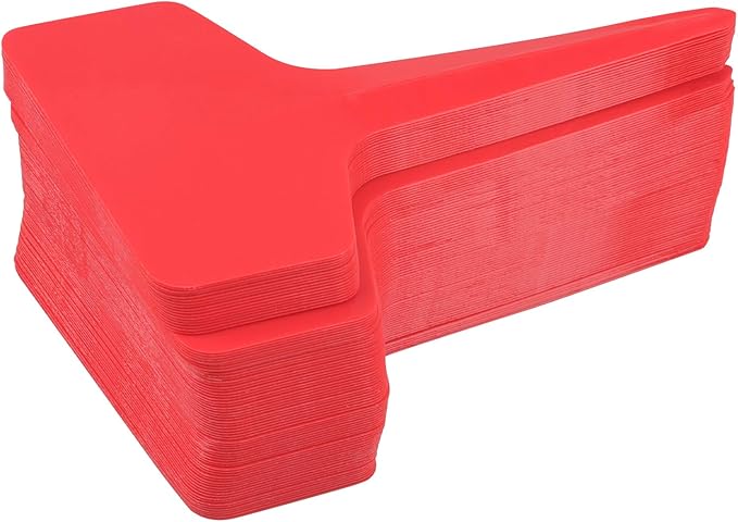 KINGLAKE Red Plant Labels,100 Pcs 6 x10cm Plastic Plant T-Type Tags Nursery Garden Labels