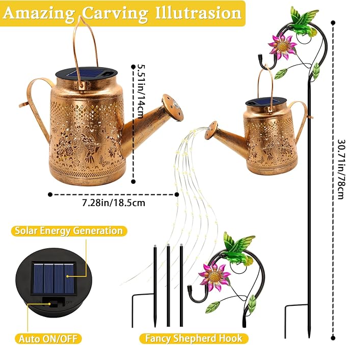 Big Solar Lanterns Outdoor Waterproof, Gift for Mom Grandma Women Wife Daughter Mother's Day, Blue Hummingbird Watering Can Light With Shepherd Hook, Solar Path Light Yard Outdoor Patio Garden Decor