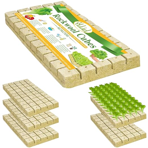 Halatool 1 Inch Rockwool Cubes Garden Rock Wool Stonewool Grow Cubes Starter Plugs for Hydroponics Soilless Cultivation Clone Plants Germination Start (6 Sheets, 300 Plugs in Total)