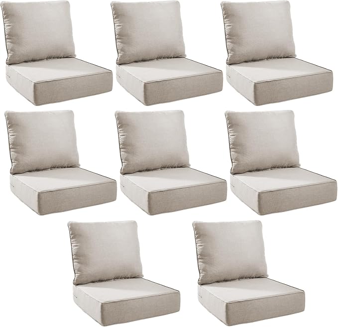 Outdoor Cushion Set for Furniture Patio Furniture, UV Resistant, Water Resistant - 6 Inch Thick Foam Garden Cushions – 22x24 Inch Patio Seat Covers for Chair/Sofa/Couch | Beige | 8-Pack |