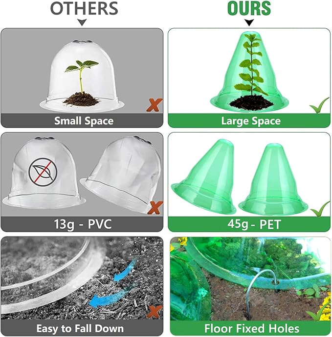 【10 Pieces】 Garden Cloches for Plants, Large Plant Covers Plant Protectors Transparent Bell Jar Cloches to Protect Plants from Birds, Slugs, Frost, Freeze Weather, 10.6" D x 9.5" H, Green