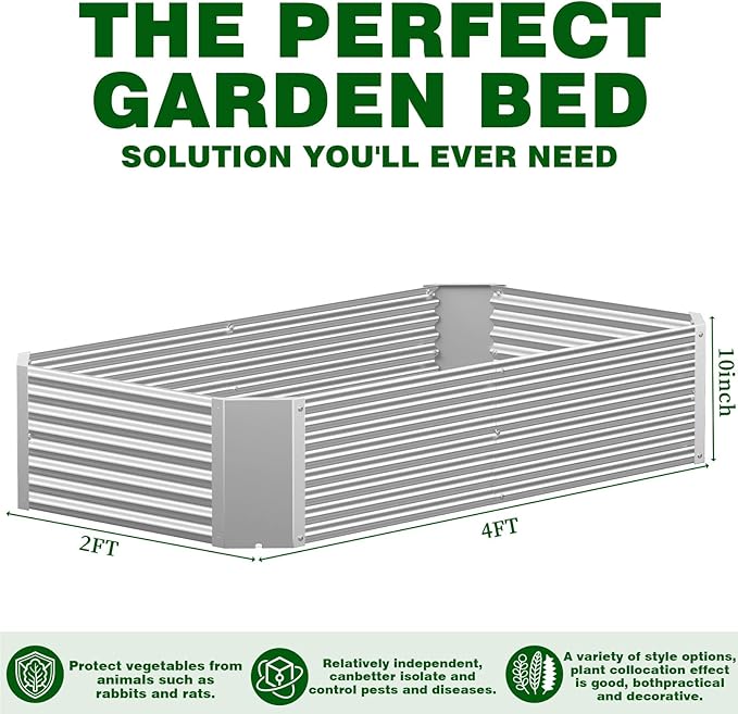 3 Pcs 4 x 2 FT Galvanized Steel Raised Garden Bed for Outdoor Gardening, Durable Metal Planter Box for Vegetables, Herbs, and Flowers, Easy Assembly & Rust Resistant