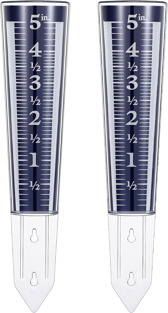 Yexiya 2 Pcs 5 Inch Capacity Rain Gauge Outdoor Easy to Read Acrylic Rain Gauges Measure and Monitor Precipitation Magnifying Scale and Numbers for Garden Yard Field Lawn (Blue)