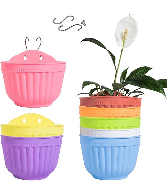 8 Pcs Colorful Resin Wall Hanging Planter Pot Vertical Garden Living Wall Mount Window Hang Indoor Outdoor Plant Flower Basket for Kitchen Herb Balcony Railing Shelf Fence Bedroom Trellis Decor Modern