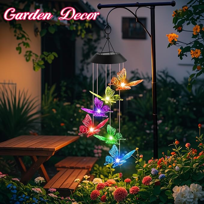 Birthday Gifts for Women, Gardening Gifts for Mom Grandma Nana Wife Sister, Winzwon Solar Lights Outdoor Wind Chimes for Outside Garden Yard Patio Porch Decor Butterfly Decorations